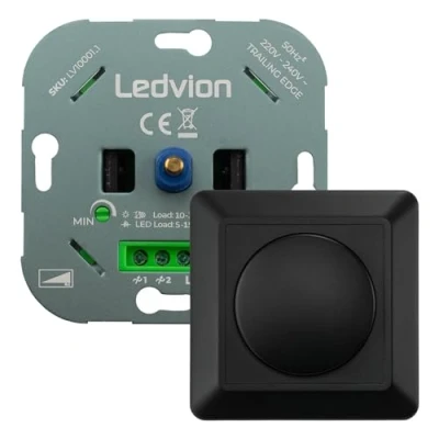 Afbeelding van Ledvion Led Dimmer 3 tot 200 Watt, Universele Incl. Afdekplaat, Inbouw, Schakelaar, Afdekraam, Dimmer+ Zwart