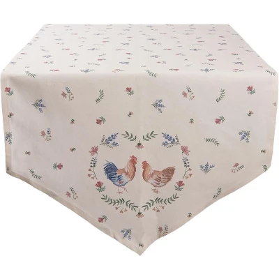 Afbeelding van Clayre &amp; Eef Tafelloper 50x160 cm Beige Blauw Katoen Kip en Haan Tafelkleed