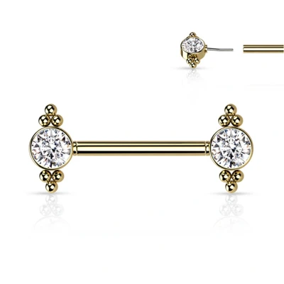 Afbeelding van Tepelpiercing titanium push in center steen met cluster ball gold plated