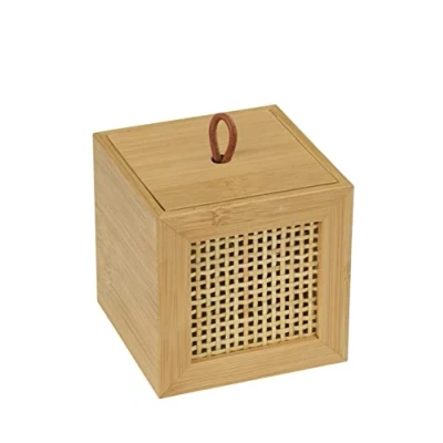 Afbeelding van WENKO Badkamerbox Allegre S, decoratieve box met deksel in trendy bohostijl, van hoogwaardig bamboe en rotan vlechtwerk, voor het opbergen badkamergerei of accessoires, 9 x cm, natuur