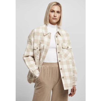 Afbeelding van Urban Classics Langarm Overhemdblouse, Dames, Maat: XXL, Whitesand lighttaupe
