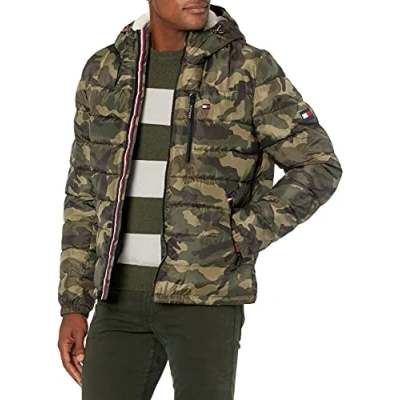 Afbeelding van Tommy Hilfiger Heren middelzware Sherpa gevoerde Hooded Waterbestendig Puffer JacketCoat, Camouflage Tech, XXL