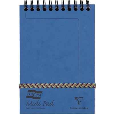 Afbeelding van Clairefontaine Ref 3118Z Europa Midi draadgebonden pad (200 pagina&#039;s) 10,2 x 15,2 cm groot, 90gsm geborsteld vellum, gevoerde regels, premium pressboard cover blauw