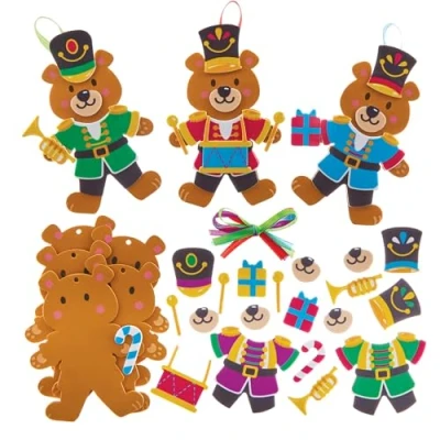 Afbeelding van Baker Ross FX798 Notenkraker Soldaat Beer Decoratiesets pak van 8, kerstdecoratie kunst en knutsel voor kinderen