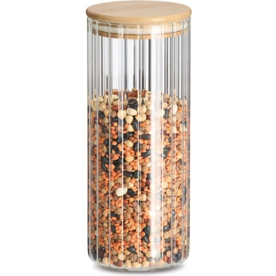 Afbeelding van Zeller Voorraad/bewaar pot Grooves hard glas transparant 1100 ml bamboe deksel luchtdicht