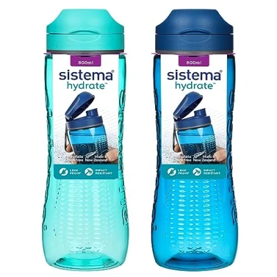 Afbeelding van Sistema Actieve sportwaterflessen, 800 ml, lekvrije waterflessen voor kinderen, slagvast Tritan kunststof, BPA vrij, oceaanblauw en mintgroen, 2 stuks