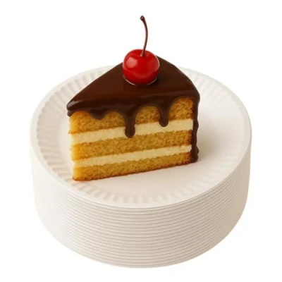 Afbeelding van Pakomat Papieren borden, 18 cm, 50 stuks, wegwerpborden, dessertborden, rond, stevige kartonnen feestservies, milieuvriendelijk, biologisch afbreekbaar