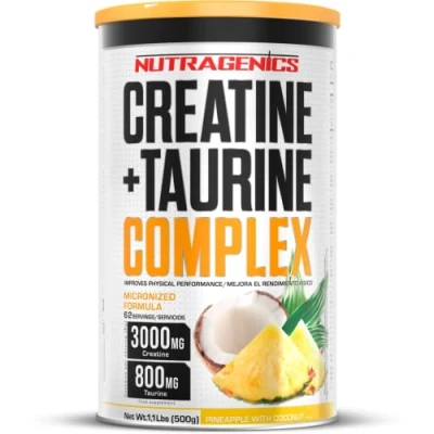 Afbeelding van Nutragenics creatine + taurine, 500 g, gemicroniseerd monohydraat, creatinepoeder met smaak, monohydraat (ananas kokos)