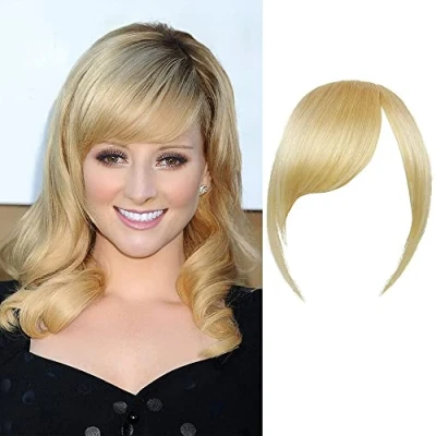 Afbeelding van Dikke Pony aan de zijkant van echt haar, 100% pony, zijpony, rechte franjes, haarverlengingen (Dicker mit Tempeln, Blond)