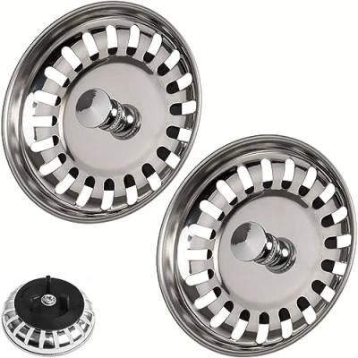 Afbeelding van Gootsteenzeef gootsteen, met Ø 80 mm, 2 x, compatibel Siphon ATLANT en DOMSJÖ, Roestvrijstalen spoelbakplug, zeefkorf, Keukenafvoerzeef, Spoelbakzeef, Gootsteen Afvoerstop voor Keuken, Afvoerplug
