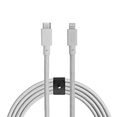 Afbeelding van Native Union Riemkabel XL 10ft Ultra sterke versterkte duurzame USB C naar Lightning [MFi gecertificeerd] oplaadkabel met lederen band compatibel iPhone 14, 13 en eerder (Wit)