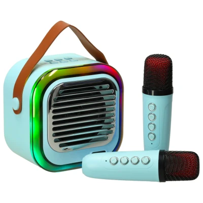 Afbeelding van Retro Karaoke Set Met 2 Microfoons Draagbare Bluetooth USB LED Luidspreker KaraokeSet Muziekspeler Blauw
