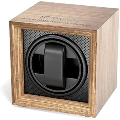 Afbeelding van Horlogewinder voor automatische horloges met stille motor, vierkante walnootkleurige horlogebehuizing