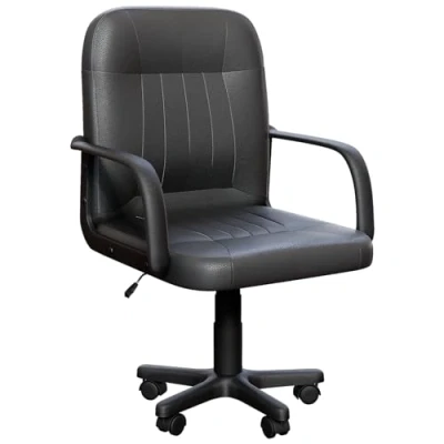 Afbeelding van Vida Designs Morton Bureaustoel van leer, in hoogte verstelbaar, met armen en wielen, voor thuiswerk studie (zwart)