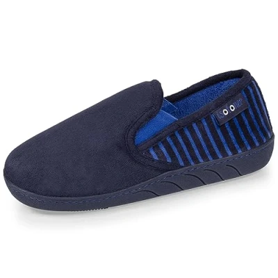 Afbeelding van Isotoner Slippers pantoffels voor jongens van ultrazacht suède, ergonomische comfortabele zool, gemakkelijk aan te trekken, antislipzool, Marineblauw, 39 EU