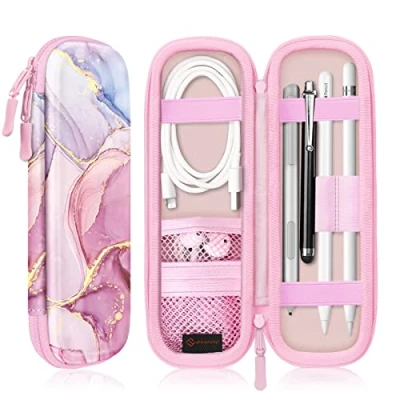 Afbeelding van Fintie Hoes Compatibel met Apple Pencil (1e / 2e Generatie) Kunstlederen Pennenhouder voor Samsung, Huawei, Surface Pro Stylus Pen tas Beschermhoes Opbergvak S en USB kabel, (Z Glorieus Marmer)