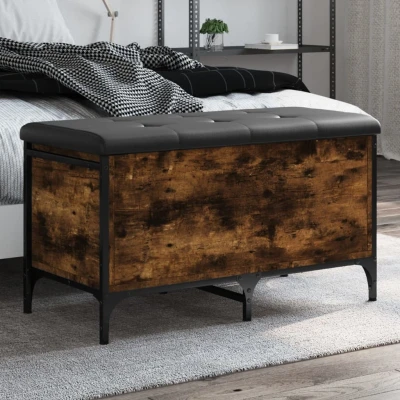 Afbeelding van Opbergbankje 82x42x45 cm bewerkt hout gerookt eikenkleurig
