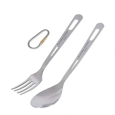 Afbeelding van iBasingo Ti1048T Titanium Servies Set Camping Vork Lepel Indoor Outdoor Ultralicht Bestek Proable Travel Picknick Wandelen Rugzak Keuken Dagelijks Benodigdheden