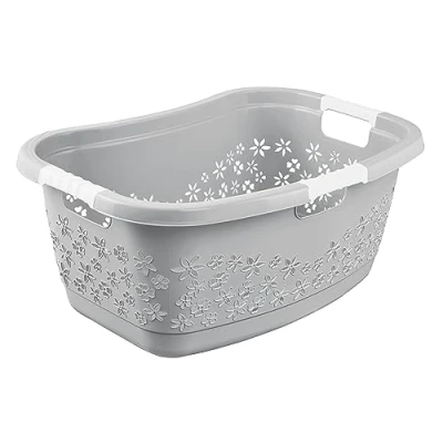 Afbeelding van keeeper Ergonomische wasmand met luchtdoorlatend decor, anti slip softgrepen, 50 l, kleur Lasse, Nordic Grey