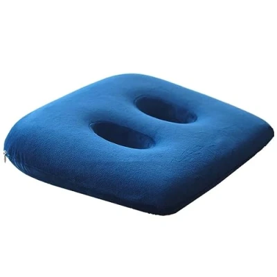Afbeelding van Orthopedisch zitkussen voor zitbeenpijn, zitbeenreliëfkussen gemaakt van traagschuim met twee gaten, billen, onderrug, hamstrings,Blauw