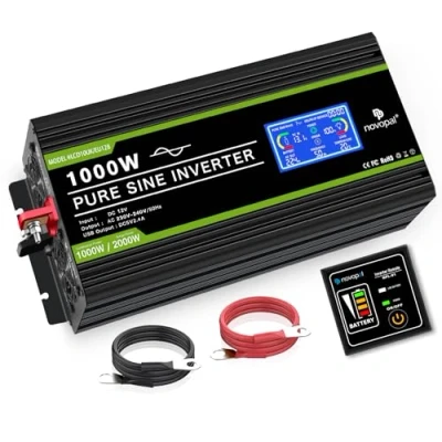 Afbeelding van NOVOPAL spanningsomvormer 12 V 230 omvormer 1000W puur sinus beeldscherm LCD met een USB poort 5 meter afstandsbediening en twee koelventilatoren voor RV Truck Boat