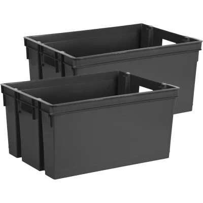 Afbeelding van EDA Opbergbox/Opbergkrat 50 L 2x zwart kunststof 56 x 41 29 stapelbaar/nestbaar Opbergbox