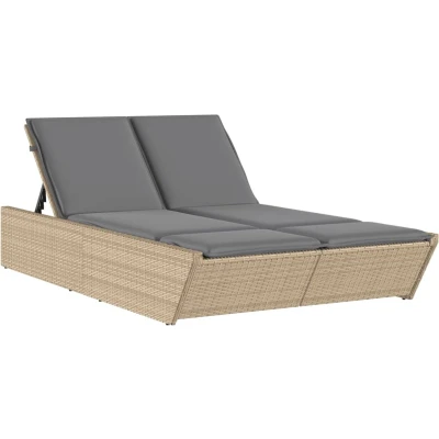 Afbeelding van Ligbed 2 persoons met kussens poly rattan beige