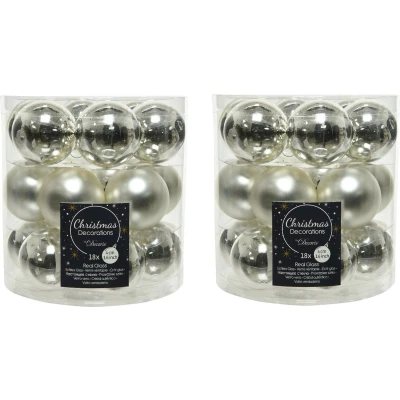 Afbeelding van 36x stuks kleine glazen kerstballen zilver 4 cm mat/glans Kerstbal
