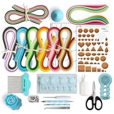 Afbeelding van JUYA Papieren quilling kit met 960 strips en 14 gereedschappen (blauw gereedschap, breedte 3 mm lijm)
