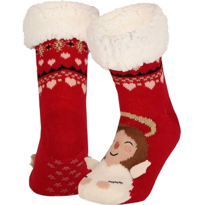 Afbeelding van Kerst huissokken dames 3D Rood One Size kerstsokken antislip sokken kerstmis