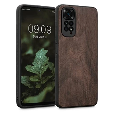 Afbeelding van kwmobile telefoonhoesje compatibel met Xiaomi Redmi Note 11 / 11S hoesje Back cover van hout en TPU In donkerbruin