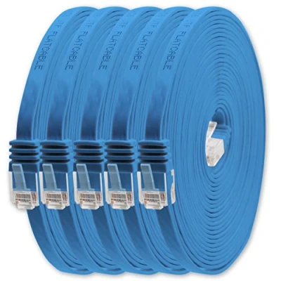 Afbeelding van 1aTTack.de 1m blauw 5 stuks Cat.6 platte netwerkkabel Cat6 kabel ultra patchkabel 1000 Mbit/s Gigabit LAN (RJ45) plat slim micro