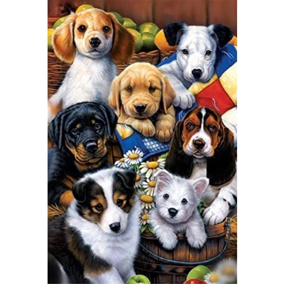 Afbeelding van Kruissteek Kits Gestempeld, OWN4B Leuke Puppies Gedrukt Patroon 11CT 14,2x18,1 inch DIY Borduurpakket (honden)