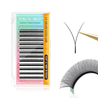 Afbeelding van NAGARAKU YY Wimper Extensions Supplies Y Wimperextensions Premade Fans 4D 12 Rijen Russische Volume Vorm Faux Black Cluster Pre Fanned Wispies Crisscross Eye Lashes (0.07 C Curl 8 12mm）