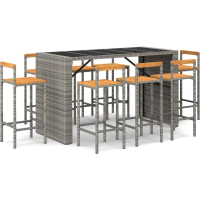 Afbeelding van vidaXL 7 delige Tuinbarset poly rattan en massief acaciahout grijs
