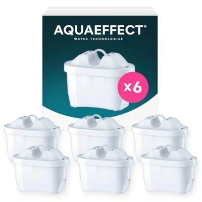 Afbeelding van AQUAEFFECT MAX+ Waterfilterpatroon, 6 stuks, compatibel met BRITA Maxtra+ waterfilterkan, waterfilterpatronen tegen chloor en kalk, betere smaak, 150 l of 30 dagen filtercapaciteit