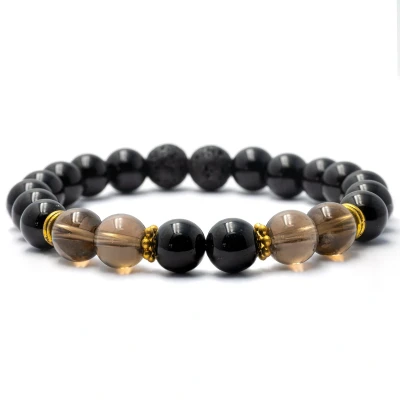 Afbeelding van Bixorp Gems Lavasteen + Rookkwarts Onyx Edelstenen Armband 8mm / 18cm Om &amp; Edelsteen Kralenarmband