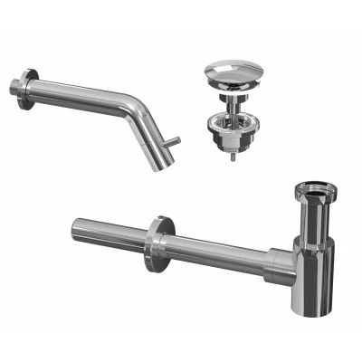 Afbeelding van INK 3A Fonteinkraanset Wand Fonteinkraan always open plug en design Sifon Chroom Minimalistisch