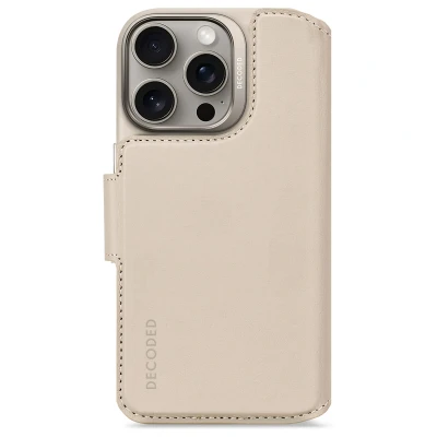 Afbeelding van Apple iPhone 16 Pro MagSafe Hoesje Echt leder Decoded Bookcase/2 in 1 Case Beige Telefoonhoesje