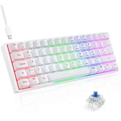 Afbeelding van TECURS Gamingtoetsenbord mechanisch gamer bedraad RGB toetsenbord 60% TKL met kabel, 63 toetsen, QWERTZ rode schakelaar voor PC Windows/Mac /PS5, wit