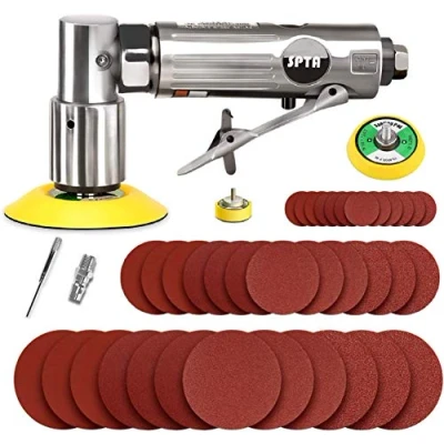 Afbeelding van SPTA 80 mm haakse slijper, mini perslucht, excentrische schuurmachine, klittenband schuurschijf meegeleverd met 12 delige mix grit schuurschijven, schuurbladen schuurpapier