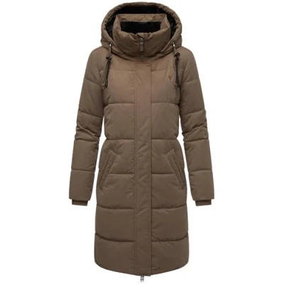 Afbeelding van Navahoo Gewatteerde damesjas, warme winterjas met hoge kraag en afneembare capuchon, winterdans, maat 14, S 3XL, Stone Brown, L