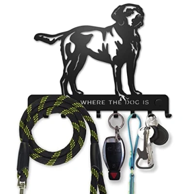 Afbeelding van SirHoldeer Labrador Retriever Sleutelrekje Klein, Sleutelhouder Muur Haak voor Hondenriem, Hond Kapstok, Sleutelhaken Muurstok, Metalen Decoratie Zwart, Sleutelbord, Wandhaken