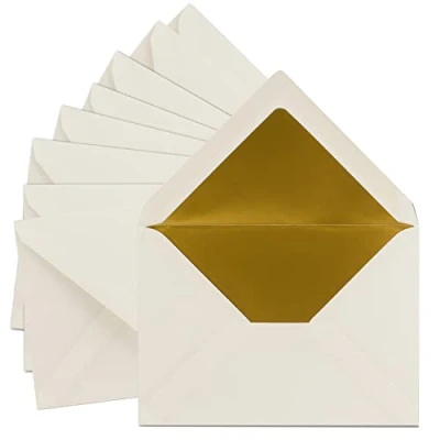 Afbeelding van FarbenFroh door Gustav Neuser enveloppen, 50 x natuur witte enveloppen met goudkleurige voering, formaat C5, blanco postenveloppen zonder adresvenster, 15,7 22,5 cm, natte plakrand