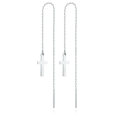 Afbeelding van Zilverkleurige Ketting Oorbellen Dames met Kruis van Edelstaal