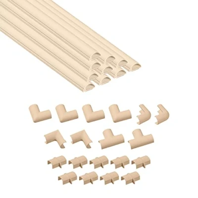 Afbeelding van Multipack met 4 meter kabelgoten van D Line, halfronde kabelgoten, kunnen worden geschilderd, zelfklevende snoerbeschermer 10x 20mm (B) x 10mm (H) 40cm lang en 19 accessoires magnolia