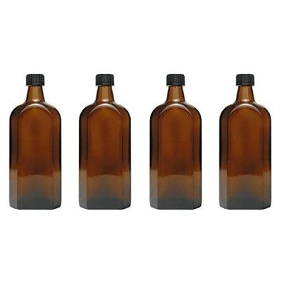 Afbeelding van mikken 4 medicijnflessen in amberglas apothekersflessen incl. etiketten van x 500 ml zwart