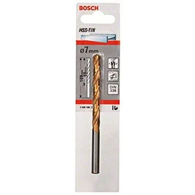 Afbeelding van Bosch Accessories 2608596721 HSS Metaal spiraalboor 7 mm Gezamenlijke lengte 109 TiN DIN 338 Cilinderschacht 1 stuk(s)