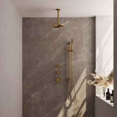 Afbeelding van Brauer Gold Edition Regendoucheset inbouw hoofddouche 20cm plafondarm 1 stand staafhanddouche PVD geborsteld goud