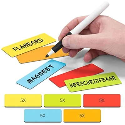 Afbeelding van 2DOBOARD Herschrijfbare Balk Whiteboard magneten 7,5 x 2,5 cm 25 Stuks Mix: 5 kleuren Beschrijfbare Weekplanner Gezin Planbord Herschrijfbaar Scrum voor een perfect Scrumbord